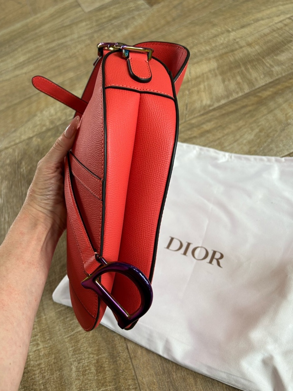 Dior Saddle Bag coral with Iridescent Hardware - Picture 3 of 7
